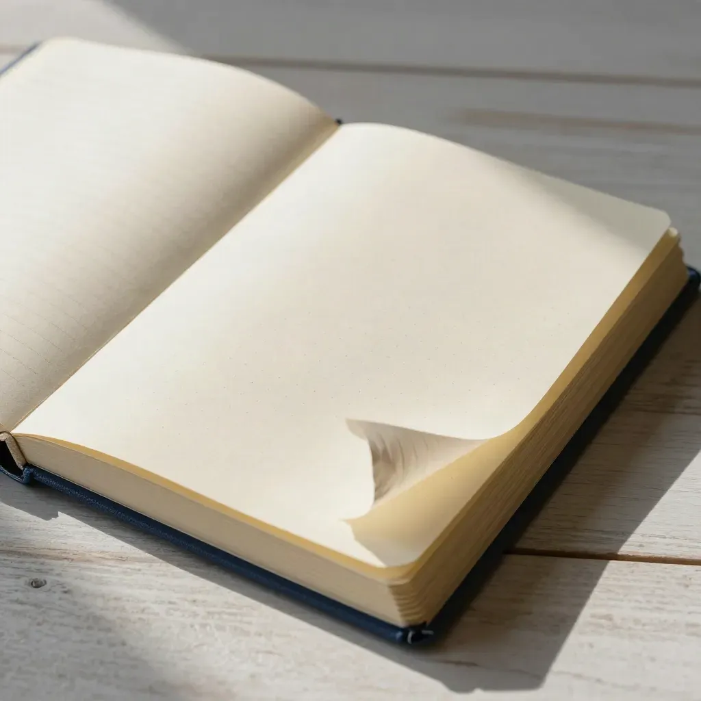Three open notebooks with ruled, blank, and dot-grid pages on a pale wood table.